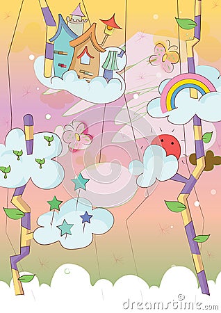 beanstalk with castle on clouds. Vector illustration decorative design Vector Illustration