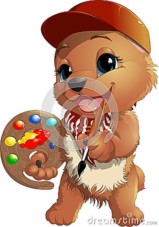 Bear artist in a cap Vector Illustration