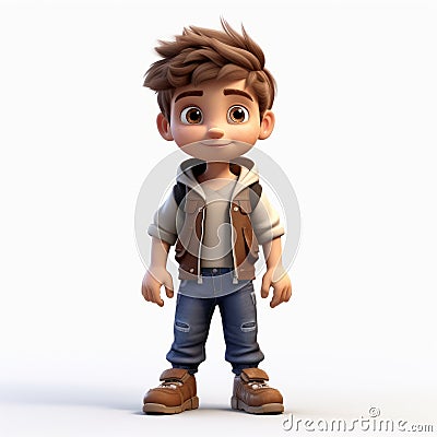 Cartoonish 3d Render Of Mason: Innocent Kid With Jeans, Boots, And Vest Stock Photo