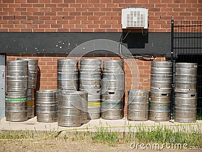 Bear barrels await their empty return Stock Photo