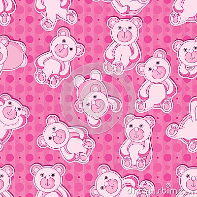 Bear bear seamless pattern pink dot background Cartoon Illustration