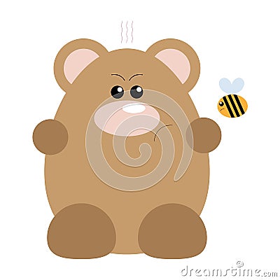 Bear and Bee Angry Vector Illustration