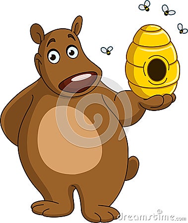 Bear with beehive Vector Illustration