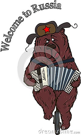 A bear on a bicycle with a bayan Stock Photo