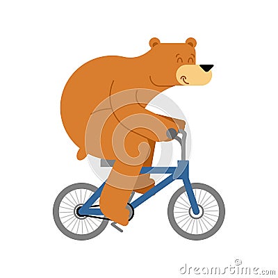 Bear on bicycle. Beast is riding bicycle. Cartoon childrens illustration Vector Illustration