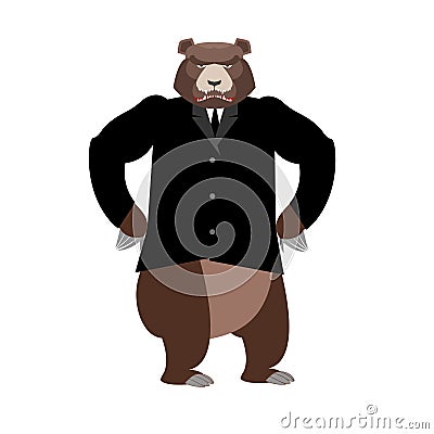 Bear boss. Grizzly businessman in business suit. Wild animal Vector Illustration