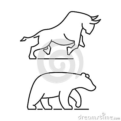 Bear and Bull Icons Set on White Background. Vector Vector Illustration