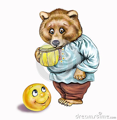 Bear and Bun, fairy tale Kolobok Stock Photo