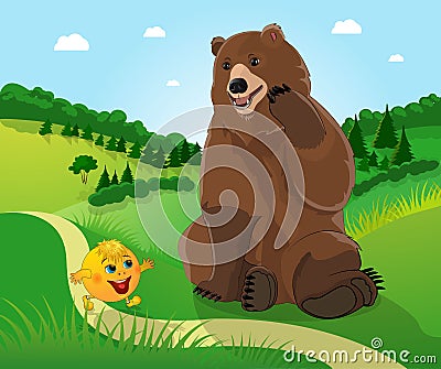 Bear and bun kolobok Vector Illustration