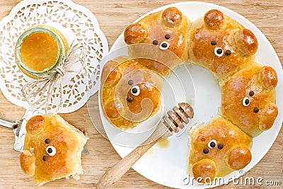 Bear buns. Ridiculously adorable pull-apart bear shaped milk bread rolls Stock Photo