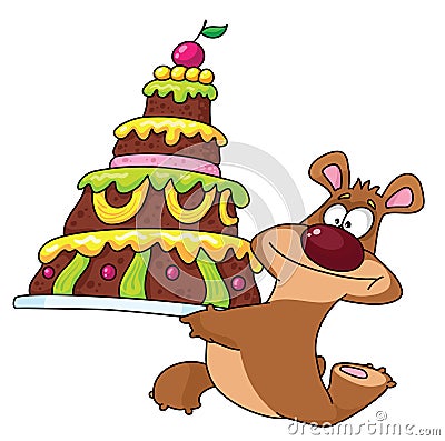 Bear and cake Vector Illustration