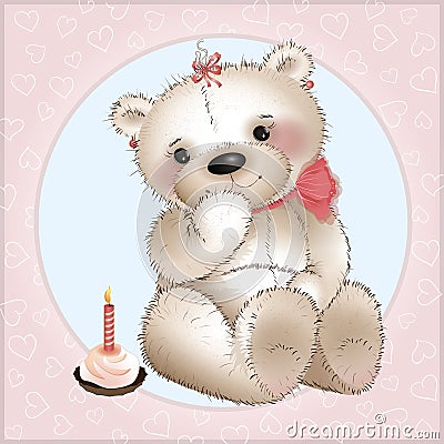 Bear with cake Vector Illustration