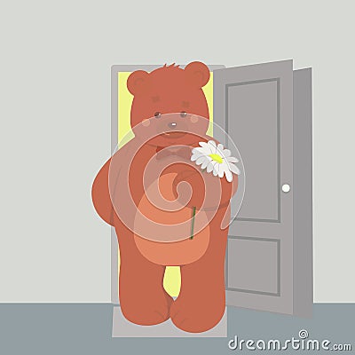 Bear came to visit with flowers, vector illustration Vector Illustration