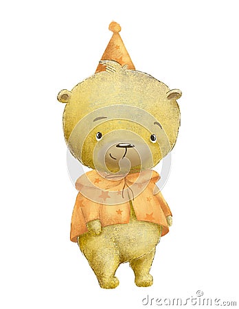 Bear cartoon drawing birthday, cute cute teddy bear, first birthday, illustration for children`s book or nursery Cartoon Illustration