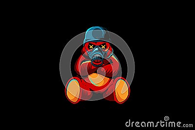 Bear cartoon with gas mask and soldier helmet vector Vector Illustration