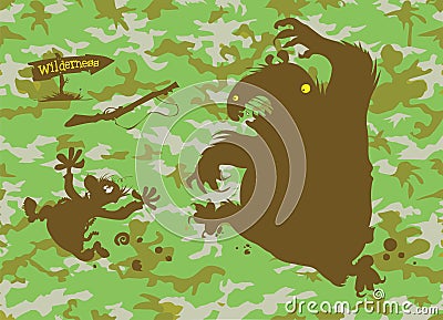 Bear chasing Hunter. Vector Illustration