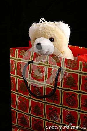 Bear in christmas bag Stock Photo