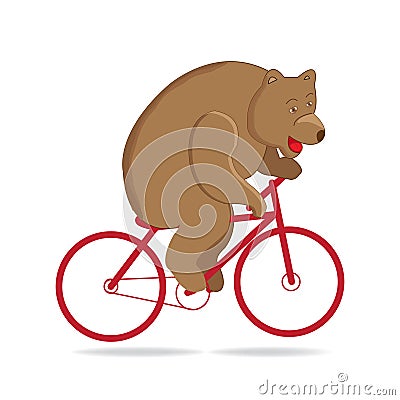 Bear in the circus, circus bear rides a red bike. Vector Illustration