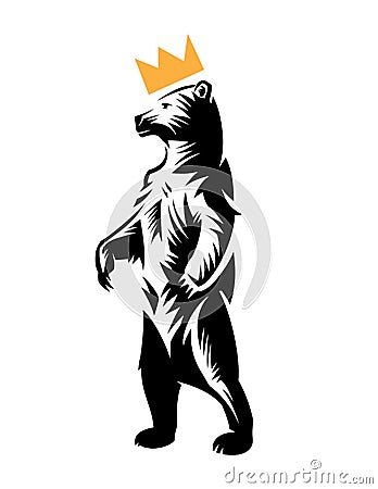 Bear in the crown stands on hind legs Vector Illustration