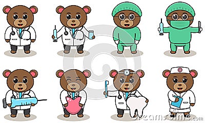 Vector illustration of Cute Character Cartoon of Bear Doctor. Vector Illustration