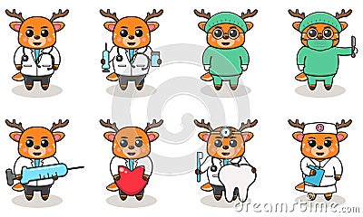 Vector illustration of Cute Character Cartoon of Deer Doctor Vector Illustration