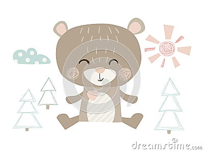 Bear cute print Vector Illustration