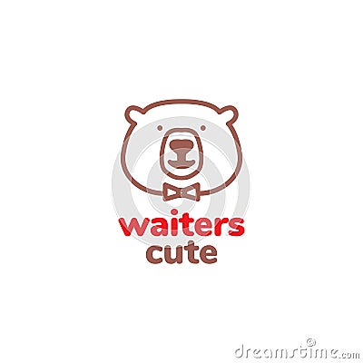 Bear cute waiter logo design vector Vector Illustration