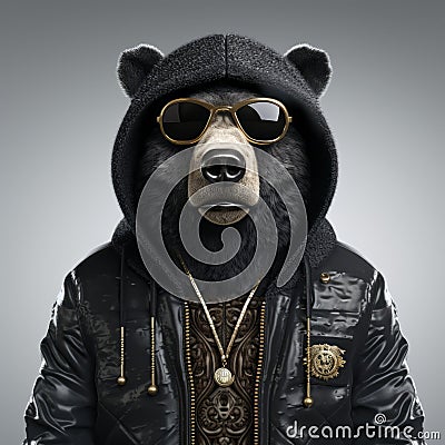 Hip-hop Bear: A Photographic Portrait Of A Stylish Asiatic Black Bear Stock Photo