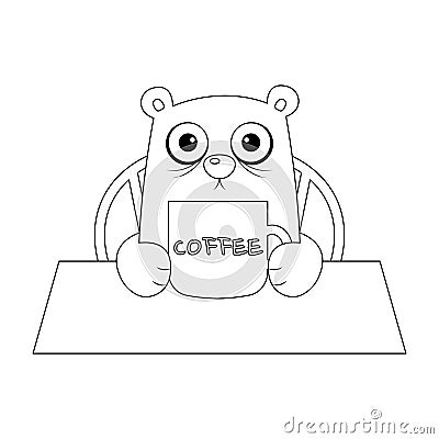 A Bear Drink Too Much Coffee Colorless Vector Illustration