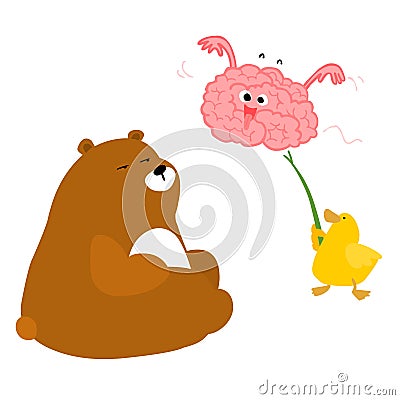 Bear duck and playful brain Vector Illustration