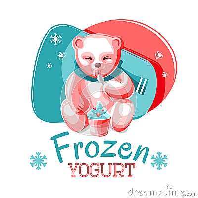 Bear Eating Frozen Yogurt Vector Illustration