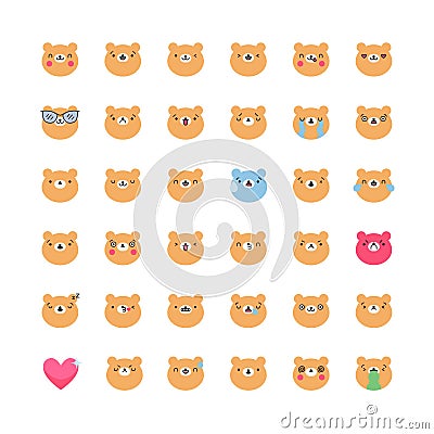 Bear emoji icon vector set. Flat cute isolated emoticons. Vector Illustration