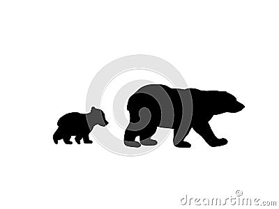 Bear family black silhouette animals. Vector Illustration