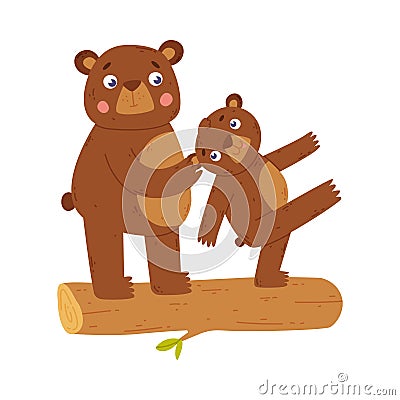 Bear family. Bear parent waking with its baby. Happy parenthood cartoon vector illustration Vector Illustration
