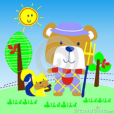 Bear in the farm vector Vector Illustration