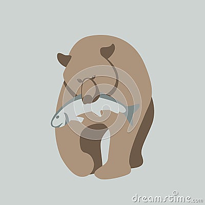 Bear with fish vector illustration style Flat Vector Illustration