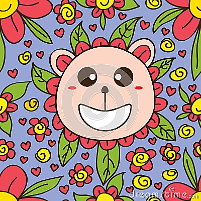 Bear flower cute cartoon seamless pattern Vector Illustration