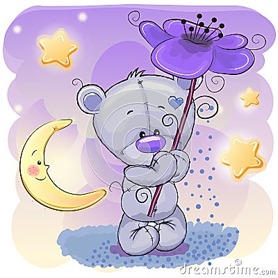 Bear with flower Vector Illustration