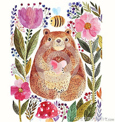 Bear and flower Vector Illustration