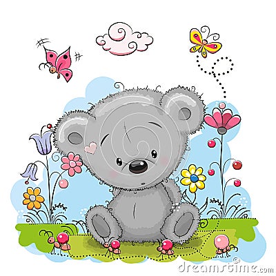 Bear with flowers Vector Illustration