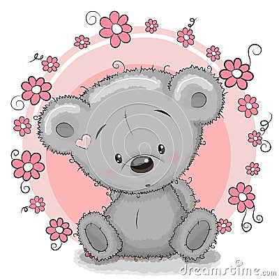 Bear with flowers Vector Illustration