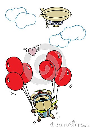 Bear flying with balloon Vector Illustration