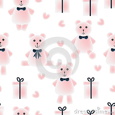 Bear gift love pastel seamless Vector Illustration