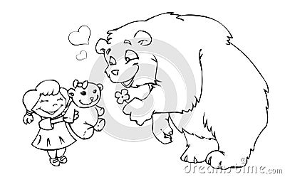 Bear girl and teddy bear Stock Photo