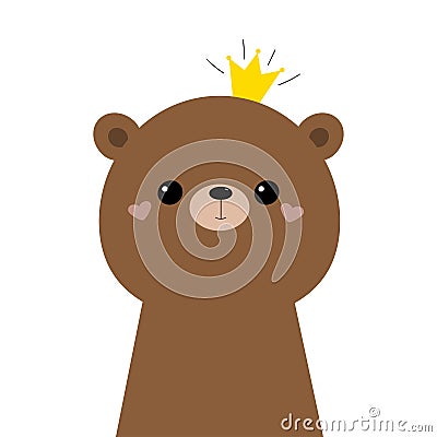 Bear grizzly face head icon. Cute kawaii animal. Golden crown. Cartoon funny baby character. Kids print for poster, t-shirt. Love Vector Illustration