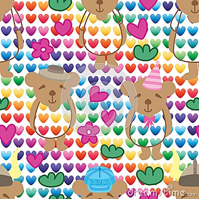 Bear hat colorful love seamless pattern Vector Illustration