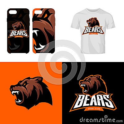 Bear head sport club isolated vector logo concept. Vector Illustration