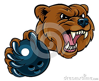 Bear Holding Bowling Ball Vector Illustration