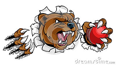 Bear Holding Cricket Ball Breaking Background Vector Illustration