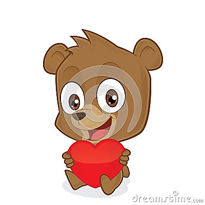 Bear holding a red love heart Vector Illustration